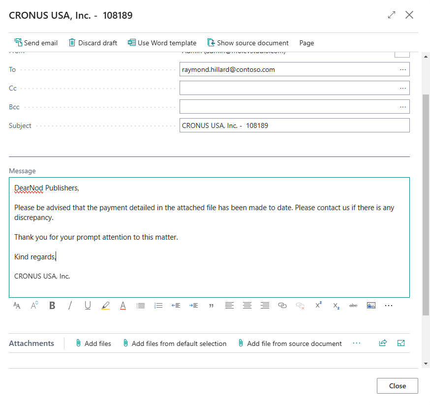 Email Body of Vendor Remittance Advice