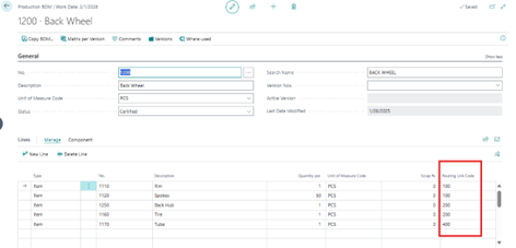 Taging Routing Link Code to Items In Production BOM