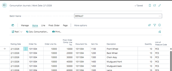 Items With Consumption Cost and Quatities in Consumption Journal