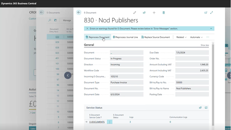 Manually Recreating a Missing or Deleted E-Document for Purchase Invoice
