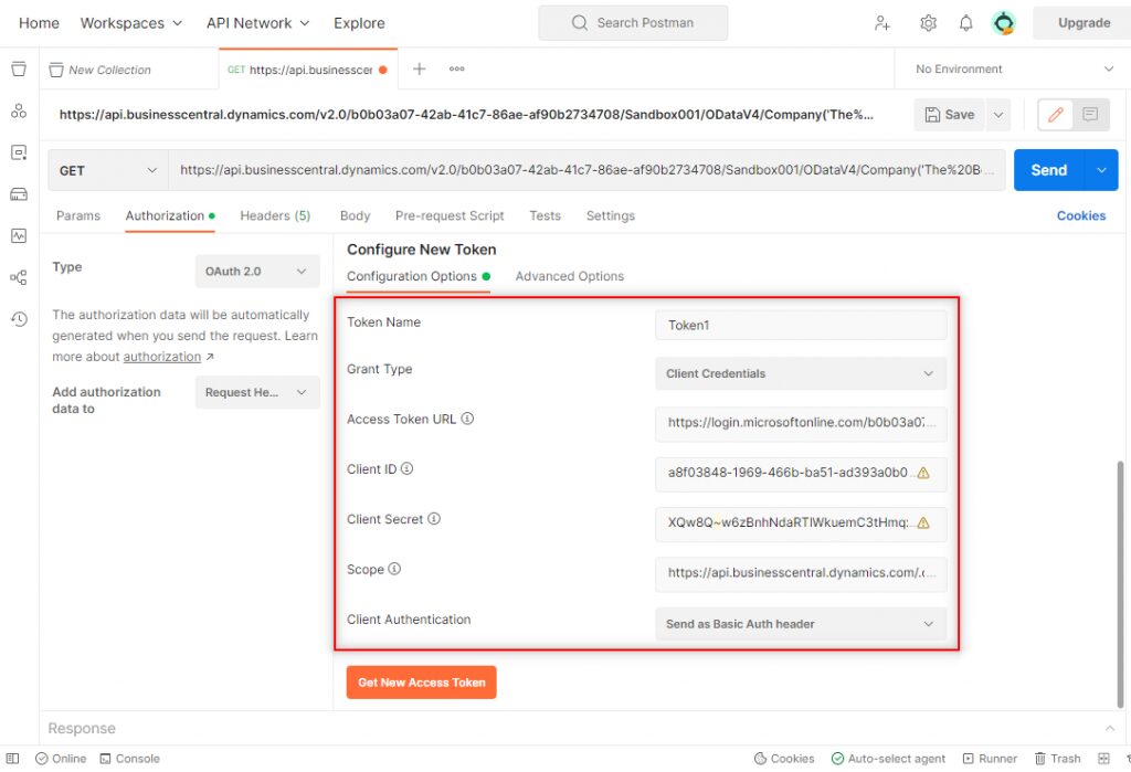 Configure OAuth 2.0 Authorization for business central