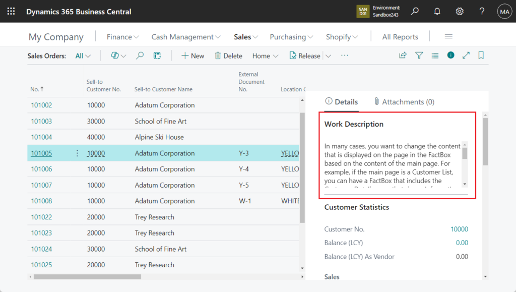 After publishing extension factbox is showing work description