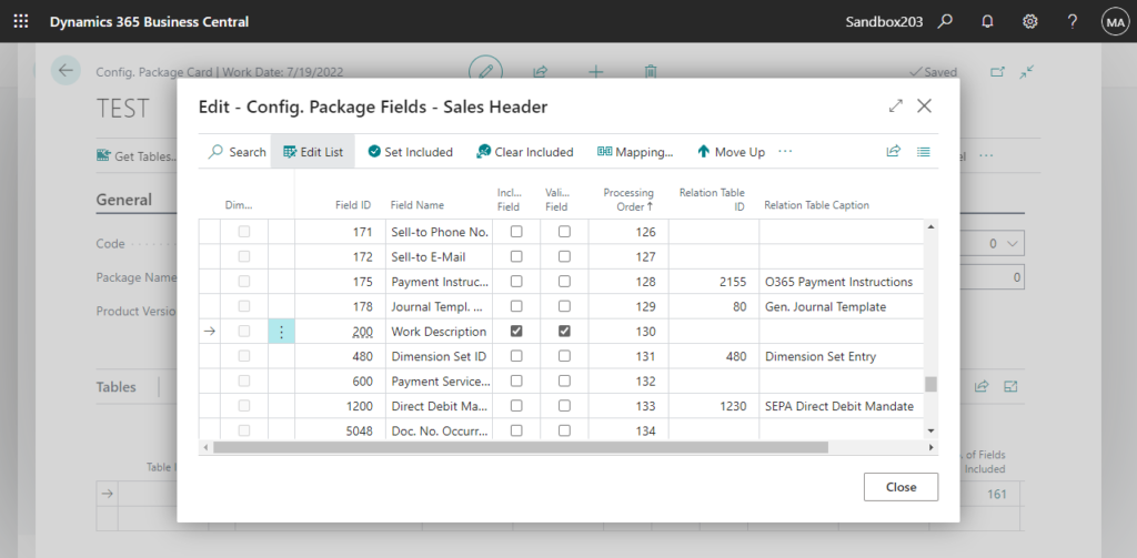 export Work Description to Excel in business central using configuration package